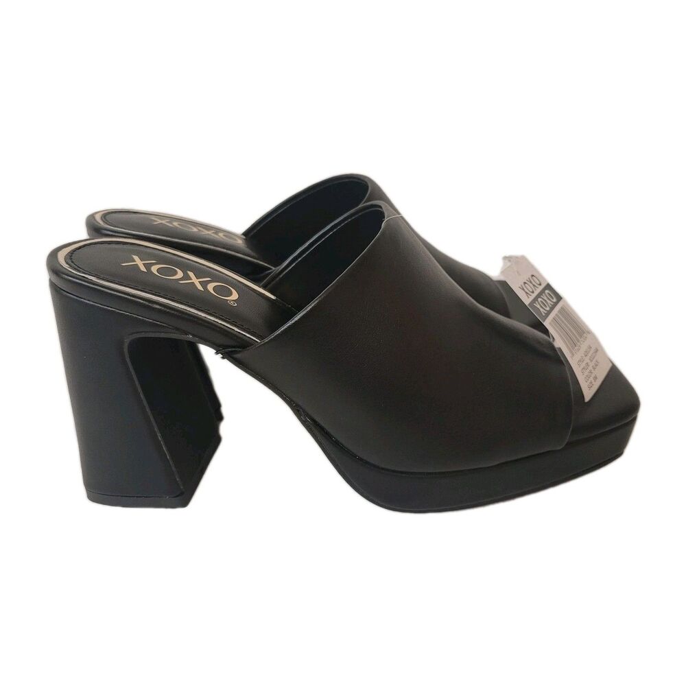 XOXO Adelisa Black Platform Mule Heels 4” Block Heel Size 8 New w/ Tags